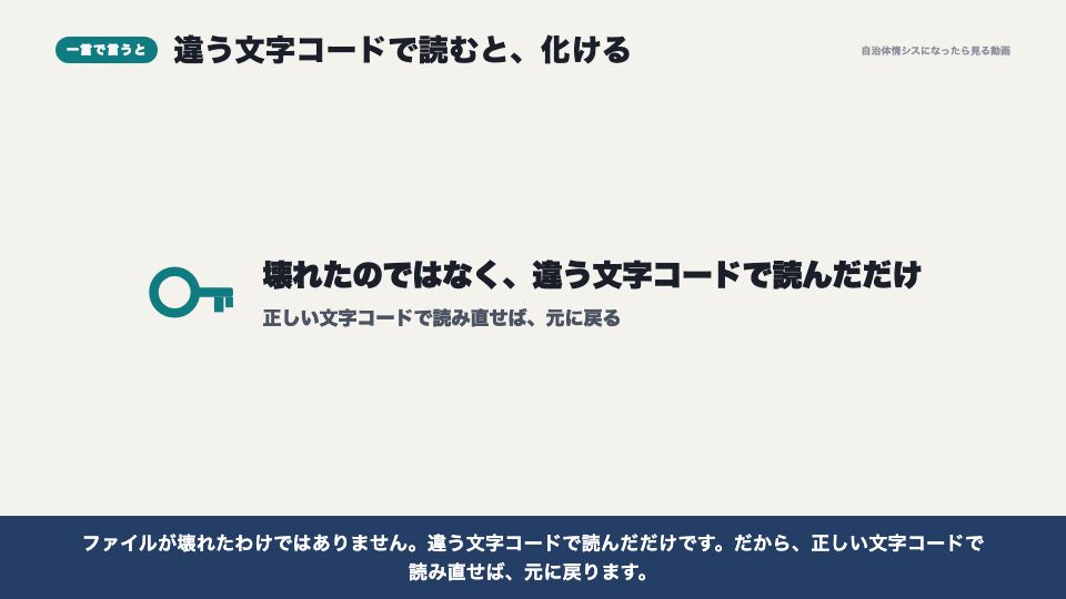 動画の画面:一言で言うと(文字化けが起こる仕組み)