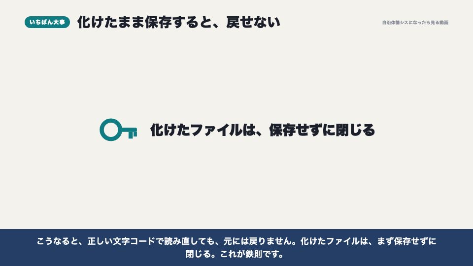 動画の画面:化けたまま保存すると、戻せない(文字化けが起こる仕組み)