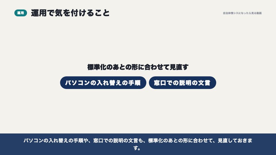 動画の画面:運用で気を付けること(調達と運用で気を付けること)