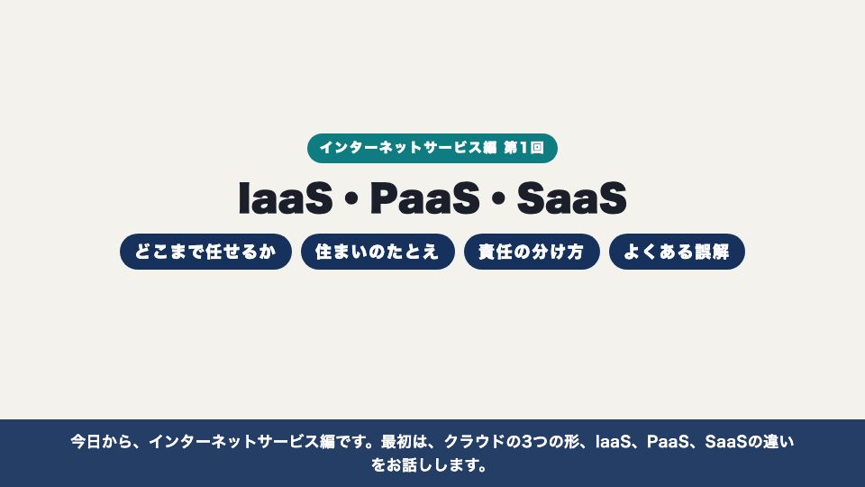 動画の画面：はじめに（IaaS・PaaS・SaaS）