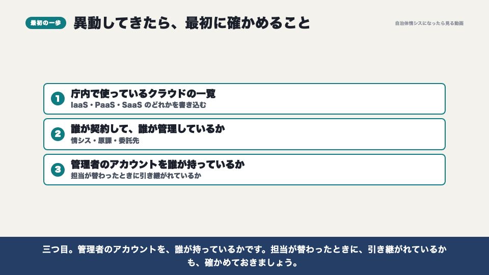 動画の画面：異動してきたら最初に確かめること（IaaS・PaaS・SaaS）