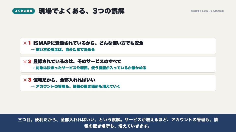 動画の画面:現場でよくある誤解(ISMAPの代表的なSaaS)