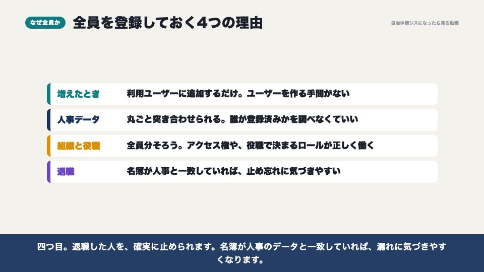 動画の画面：全員を登録する理由（ユーザーの登録）