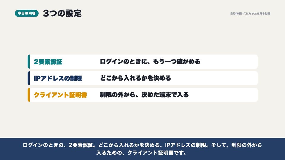 動画の画面：3つの設定（セキュリティの設定）