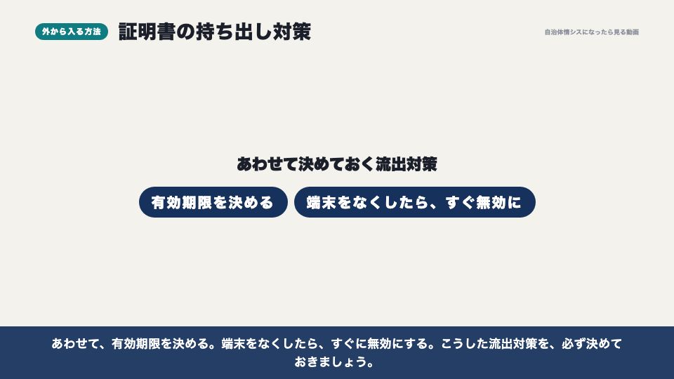 動画の画面：証明書の持ち出し対策（セキュリティの設定）