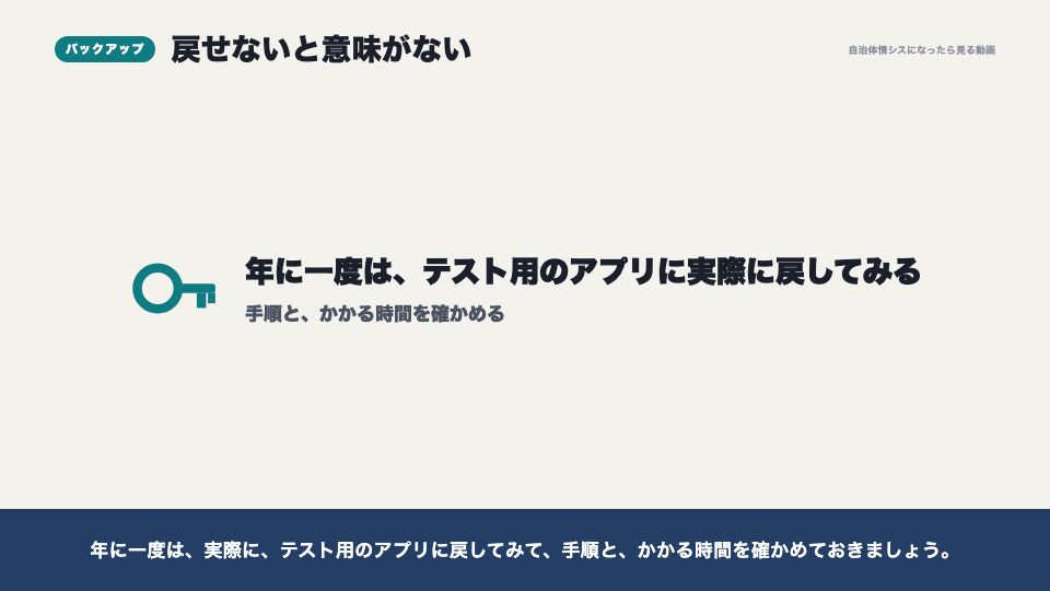 動画の画面：戻せないと意味がない（運用方針と、公文書・バックアップ）
