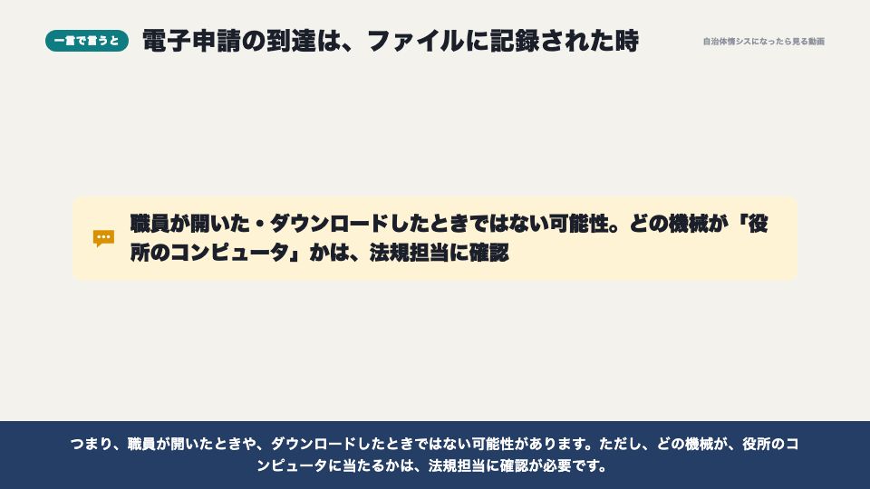 動画の画面：一言で言うと（電子申請は、いつ「届いた」のか）
