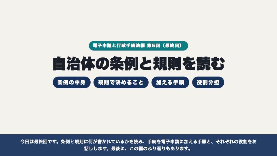 動画の画面:はじめに(自治体の条例と規則を読む)