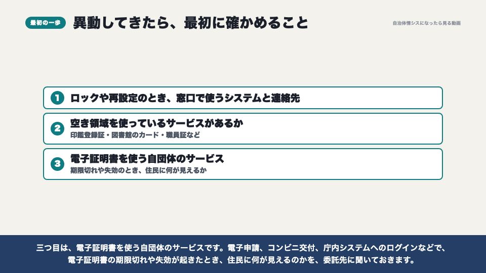 動画の画面：異動してきたら最初に確かめること（マイナンバーカードの仕組み）