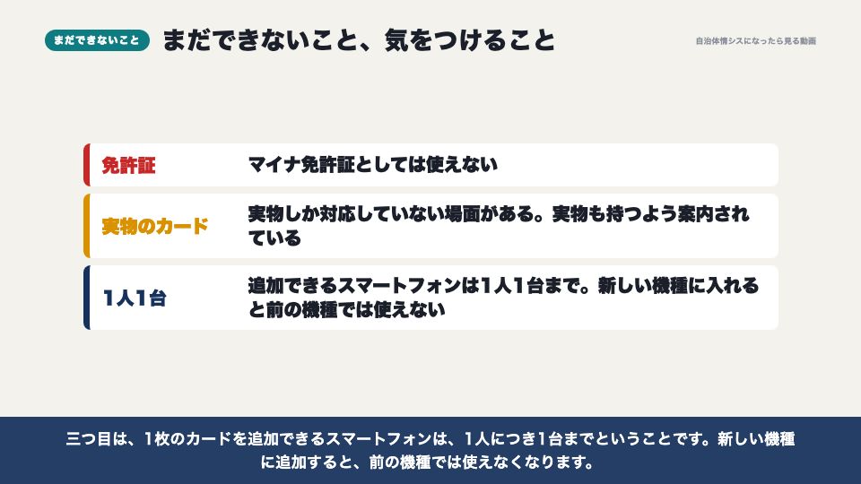 動画の画面：まだできないこと（スマートフォンへの搭載）