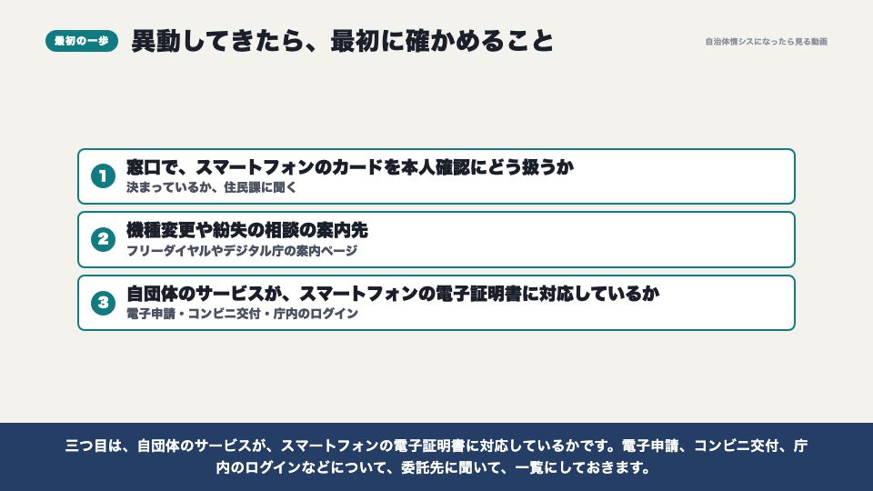 動画の画面：異動してきたら最初に確かめること（スマートフォンへの搭載）