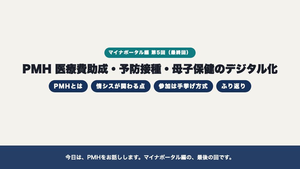 動画の画面:はじめに(PMH 医療費助成・予防接種・母子保健のデジタル化)