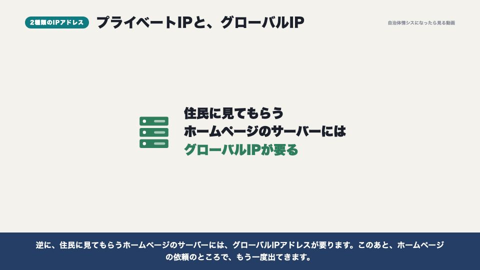 動画の画面：プライベートIPとグローバルIP（IPアドレスとDNS）