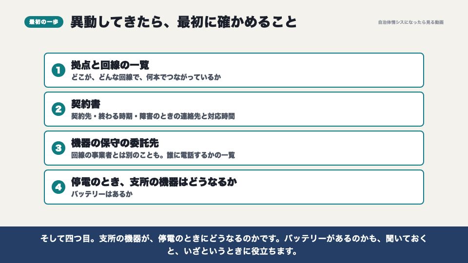 動画の画面:異動してきたら最初に確かめること(支所との通信)