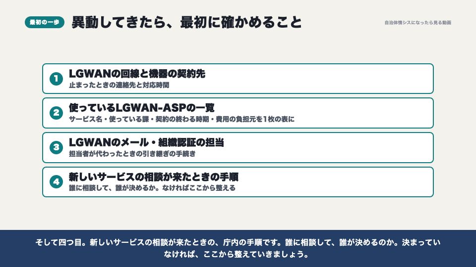 動画の画面：異動してきたら最初に確かめること（LGWANとLGWAN-ASP）