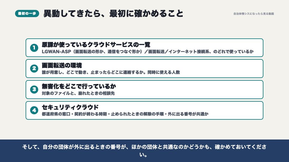 動画の画面:異動してきたら最初に確かめること(インターネットにつながるLGWAN-ASPと、セキュアブラウザ)