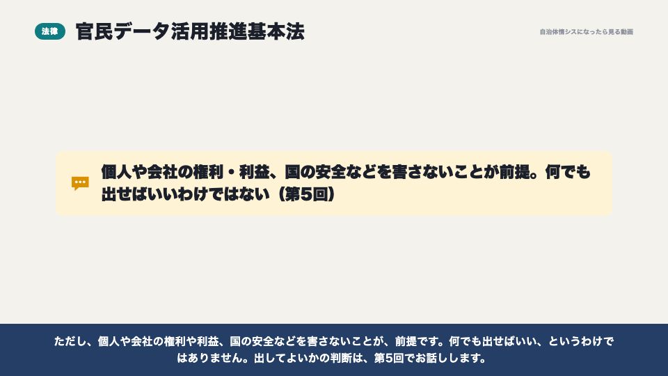 動画の画面:法律での位置づけ(オープンデータとは)