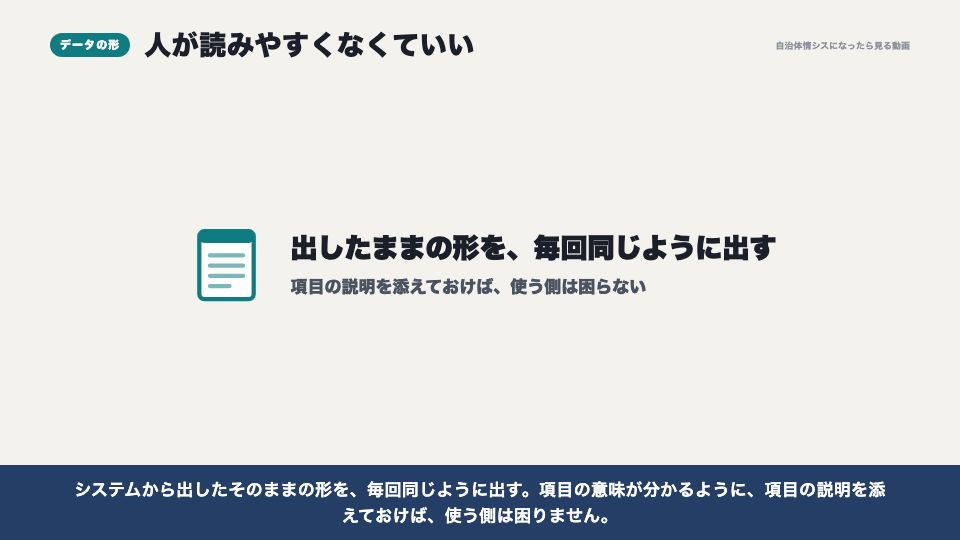 動画の画面:人が読みやすくなくていい(標準データセットと、データの形式)