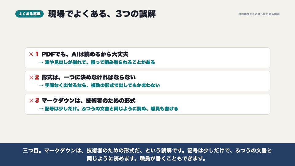 動画の画面:現場でよくある誤解(機械判読可能な形式)