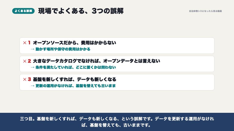 動画の画面:現場でよくある誤解(公開の基盤の選び方と費用)