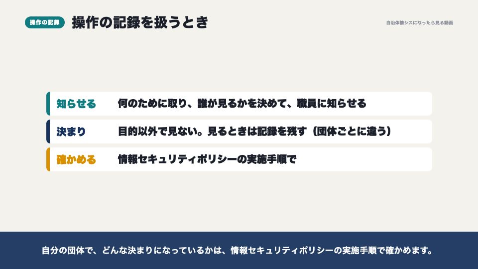 動画の画面:操作の記録を扱うとき(ログの保管)