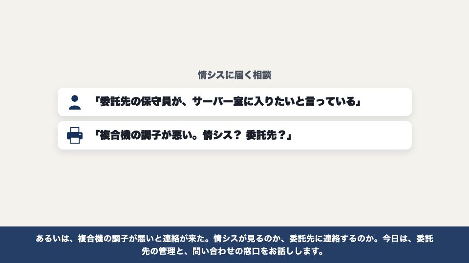 動画の画面:はじめに(委託先の管理と、問い合わせ窓口)