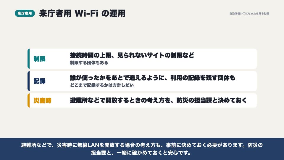 動画の画面:来庁者用Wi-Fiの運用(無線LAN)