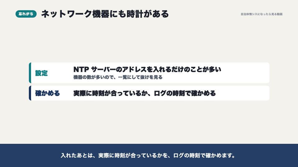 動画の画面:ネットワーク機器の時刻(タイムサーバー(NTP))
