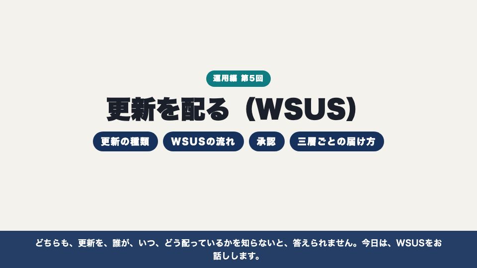 動画の画面：はじめに（更新を配る（WSUS））