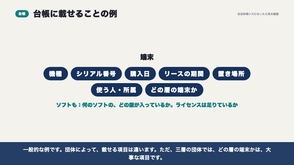 動画の画面:台帳に載せること(端末の台帳と資産管理)
