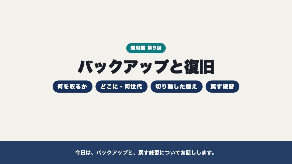 動画の画面：はじめに（バックアップと復旧）