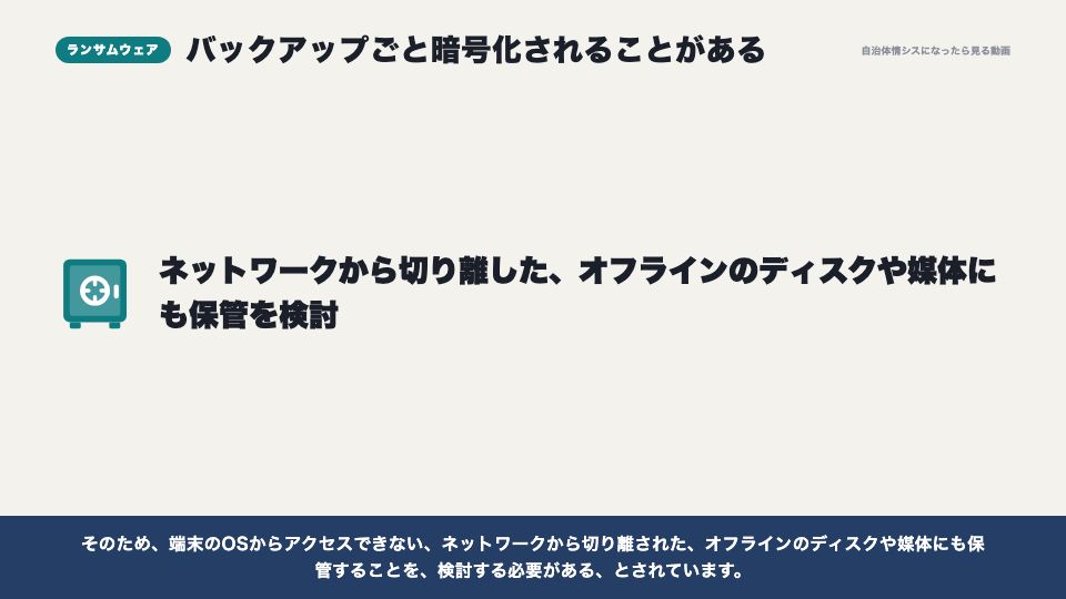 動画の画面：ランサムウェアとバックアップ（バックアップと復旧）