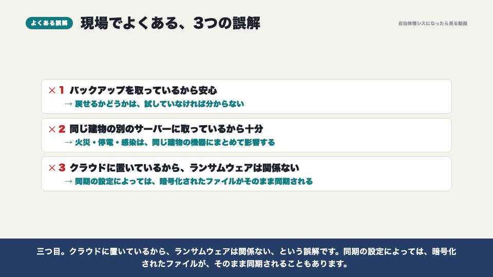動画の画面：現場でよくある誤解（バックアップと復旧）