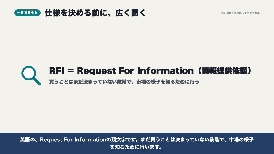 動画の画面:一言で言うと(RFI(情報提供依頼))
