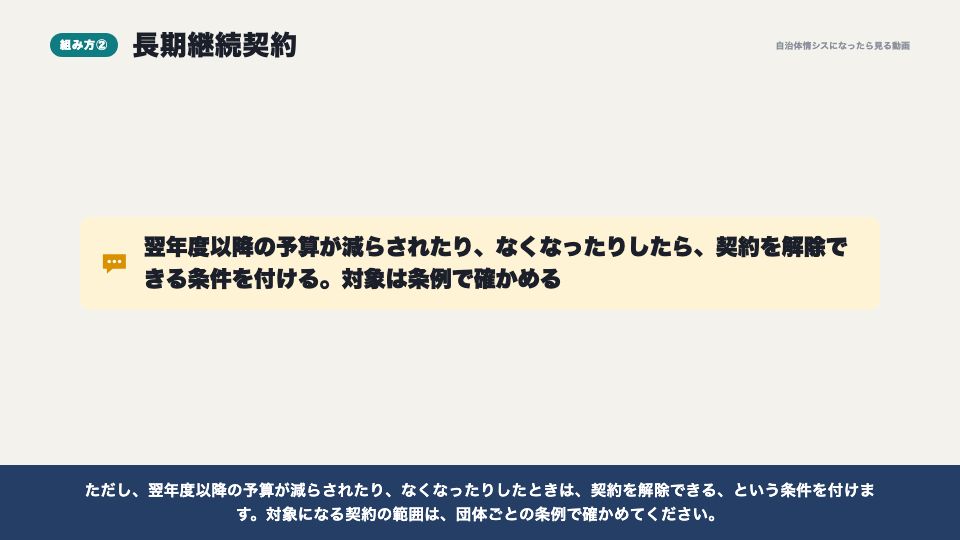 動画の画面:長期継続契約(予算と契約の年度の壁)