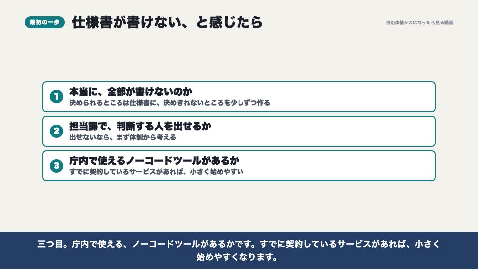 動画の画面:最初に確かめること(仕様書が書けないときは、アジャイル型で)