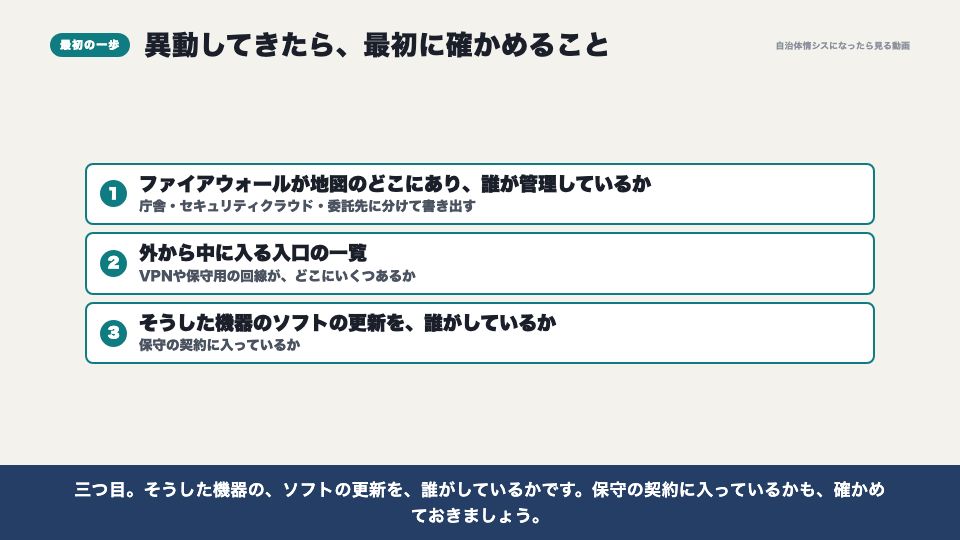 動画の画面：異動してきたら最初に確かめること（ファイアウォール）