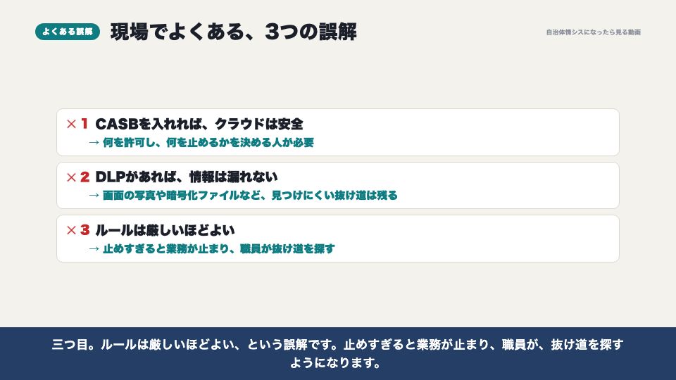 動画の画面:現場でよくある誤解(CASB・DLPと、SASE)